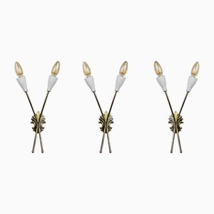 Vintage Brass Wall Sconces, 1950s, Set of 3