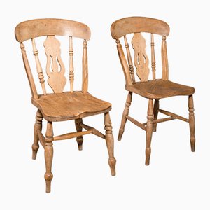 Antique English Elm Dining Chairs, 1920s, Set of 4
