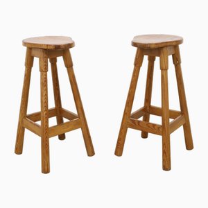 Vintage Bar Stools in Pinewood, 1970s, Set of 2