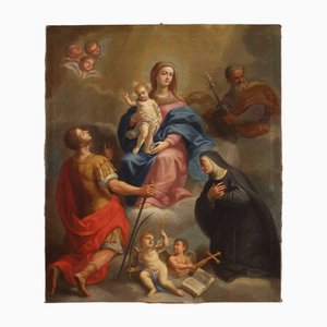 Artiste Italien, Vierge à l'Enfant et Saints en Adoration, 1780, Huile sur Toile