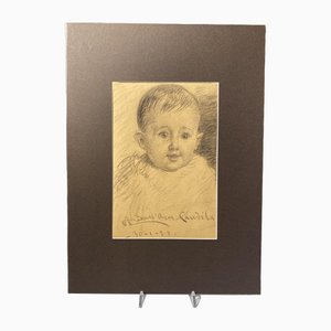 Angelo Dall'Oca Bianca, Portrait of Child, 1921, Charcoal