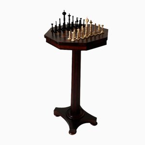 Empire Octagonal Chess Table, 1870s, Set of 33