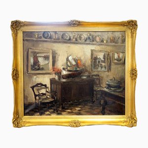 Marguerite De Backer, Neo-Impressionist Antwerp Interior, 1920s, Oil on Canvas, Framed