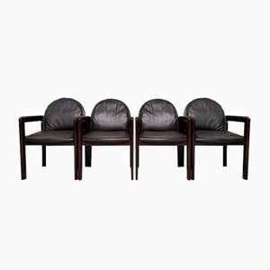 Dark Brown Leather and Wood Dining Armchairs from Bulo, 1980s, Set of 6