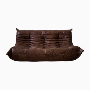 Togo 3-Seater Sofa in Dark Brown Leather by Michel Ducaroy for Ligne Roset