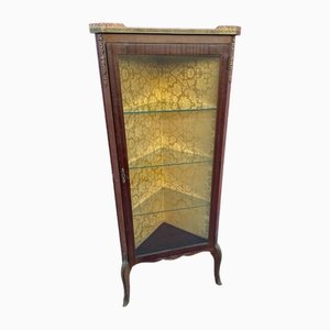 Vitrine d'Angle Antique avec Bords en Bronze, France