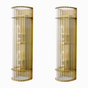 Regency Hollywood Style Gilt Brass and Crystal Wall Lights, 2010s, Set of 2