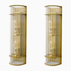 Regency Wandlampen aus vergoldetem Messing & Kristallglas im Hollywood-Stil, 2010er, 2er Set