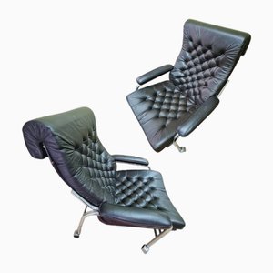 Vintage Scandinavian Leather Lounge Chairs by Noboru Nakamura Bore for Ikea, Set of 2