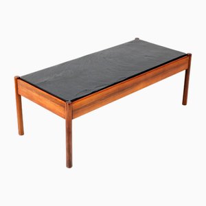 Mesa de centro Mid-Century moderna de teca con tablero de pizarra, años 60