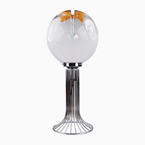 Lampada da tavolo vintage in metallo cromato e vetro di Mazzega, anni '60