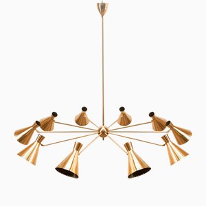 Lustre Sputnik à 10 Lumières en Laiton avec Dômes Ajustables