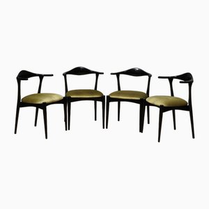 Mid-Century Danish Beech Wood and Green Fabric Dinning Chairs, 1960s, Set of 4
