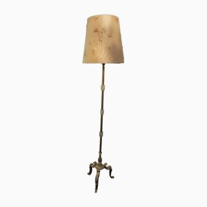Lámpara trípode vintage de bronce, latón y ónice, años 80