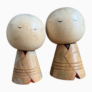 Bambole Kokeshi vintage di Kuribayashi Issetsu, Giappone, anni '60, set di 2