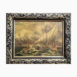 Barche durante la tempesta, XIX-XX secolo, Olio su tela