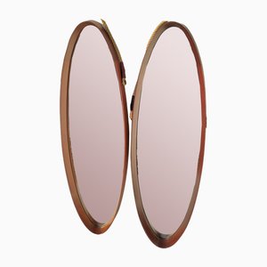 Danish Oval Mirrors with Wood Frames, 1950s, Set of 2