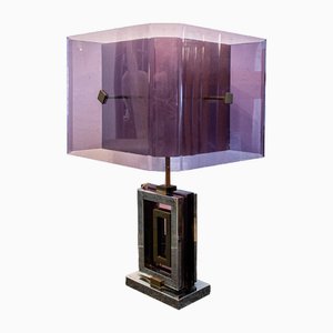 Lámpara de mesa de latón y vidrio acrílico de Romeo Rega, años 70