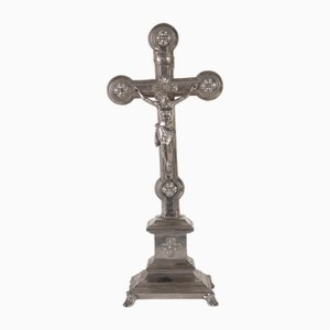 Crucifijo de mesa modernista de níquel, años 10