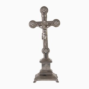 Crucifix de Table Art Nouveau Nickelé, 1910s