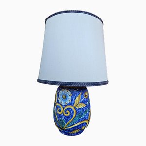 Painted Ceramic Table Lamp with Fabric Lampshade, 1970s