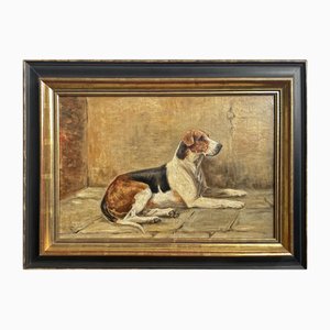 Foxhounds, Late 19th Century, Oil on Canvas, Framed