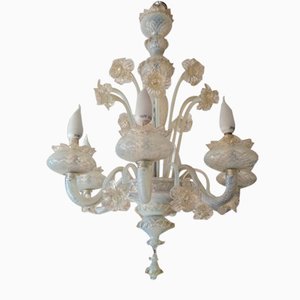 Venetian Murano Glass 6-Light Chandelier with Flower Decor, 1970