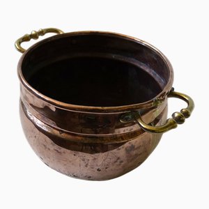 Large Copper Pot with Brass Handles, Sweden, 1900s