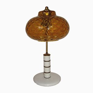 Lampada da tavolo vintage in vetro pressato ambrato, anni '70