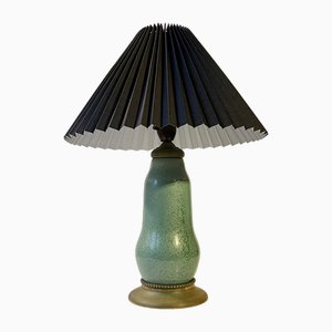 French Green Enamel Gourd Table Lamp in the style of Alexandre Marty, 1920s