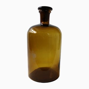 Vintage Brown-Yellow Glass Medicine Bottle with Lid, Sweden, 1900s