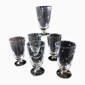 Bicchieri vintage fatti a mano con stella in vetro inciso, Svezia, set di 6