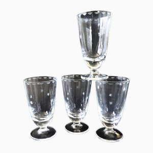 Small Footed Glasses with Star Engravings, Sweden, Set of 4