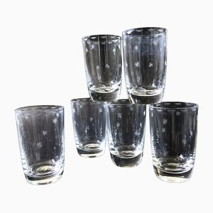 Small Vintage Selter Glasses with Star Engravings, Sweden, Set of 5