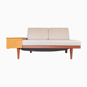 Divano Dormeuse Mid-Century in teak e tessuto beige di Ingmar Relling per Ekornes, Norvegia, anni '60