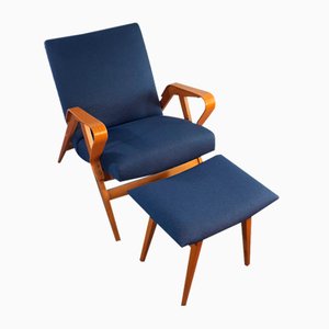 Mid-Century Czech Armchair with Stool by Frantisek Jiràk for Tatra, 1960s, Set of 2