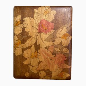 Caja de madera Shōwa con decoración floral, Japón, años 50