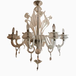 Grand Lustre à 8 Lumières en Verre Murano avec Feuilles et Fleurs, Venise, 1970s