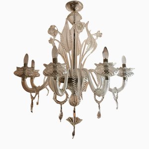 Large Murano Glass 8-Light Chandelier with Leaves and Flowers, Venice, 1970s