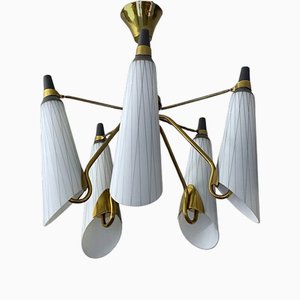 Modernist Swedish Chandelier in Brass and Glass, 1950s