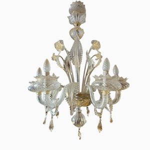 Lámpara de araña veneciana de cristal de Murano transparente y matizado, años 70