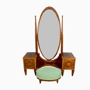 Art Deco Psyche Dressing Table and Pouf by Ateliers Gauthier-Poinsignon, 1920s, Set of 2