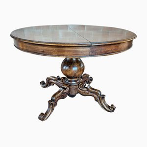 Round Extendable Dining Table in Burl Walnut, Italy, 1930s