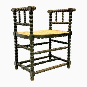 Banc Bobbin Style Jacobéen en Chêne Noirci, Pays-Bas, 19ème Siècle