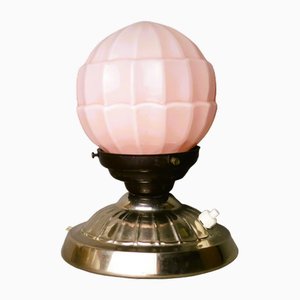 Kleine portugiesische Art Deco Tischlampe mit rosa Opalglaskugel, 1930er