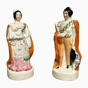 Figuras de Staffordshire victorianas, 1880. Juego de 2