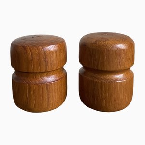 Saliera e pepiera vintage in teak, Scandinavia, anni '60, set di 2