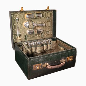 English Travelling Vanity Case in Leather and Silver, 1920s, Set of 12