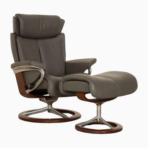 Set of Leather Model Magic Armchair & Stool from Stressless