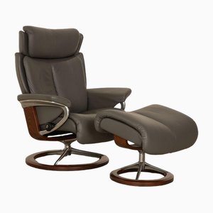 Leather Model Magic Armchair & Stool from Stressless, Set of 2
